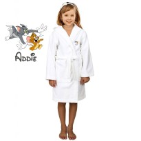 Mouse & Cat Cartoon Design & Custom Name Embroidery on Kids Hooded Bathrobe